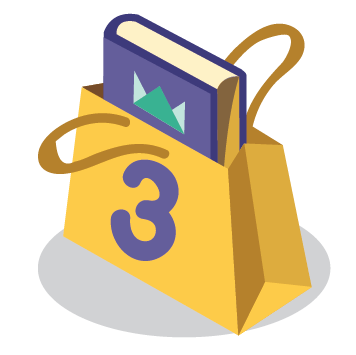 Icon "3.5+ million sold" - illustration of book in bag with number 3 label
Value icon