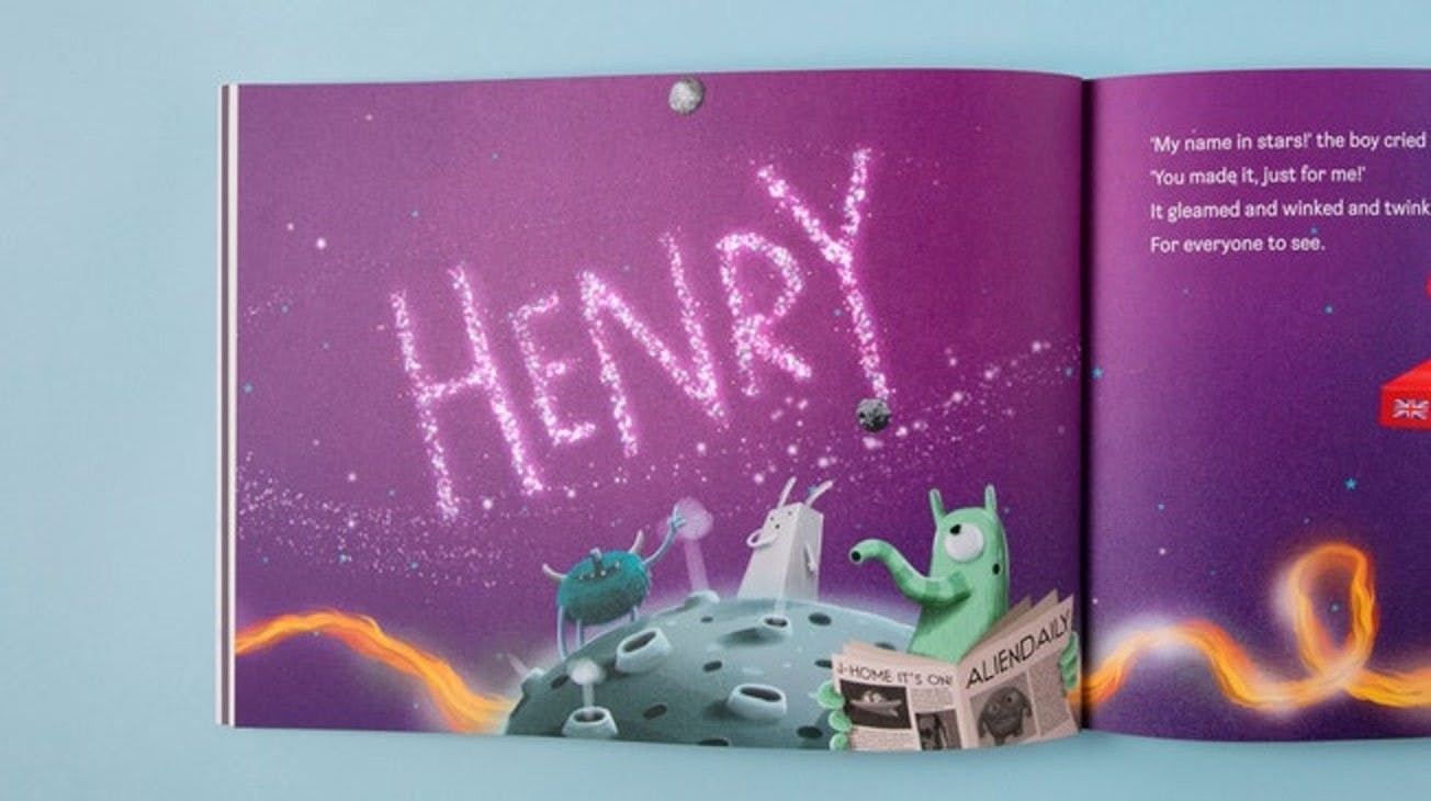 Zoomed in image of your child's name written in the stars out in space